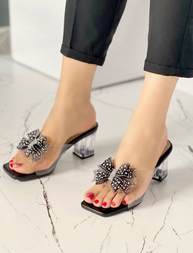 صندل طلقی زنانه/دخترانه مدل selin پاشنه پنج سانت شیشه ای سایزبندی ۳۷ تا ۴۰ رویه طلقی با یه پاپیون خاص ❤️